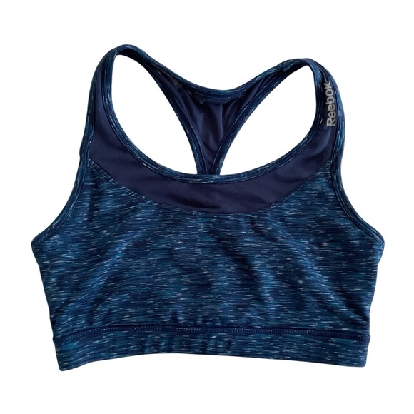 Reebok Sports Bra Sz S Blue Racerback Athletic Gym Jogging Stretch Activewear - Picture 1 of 6